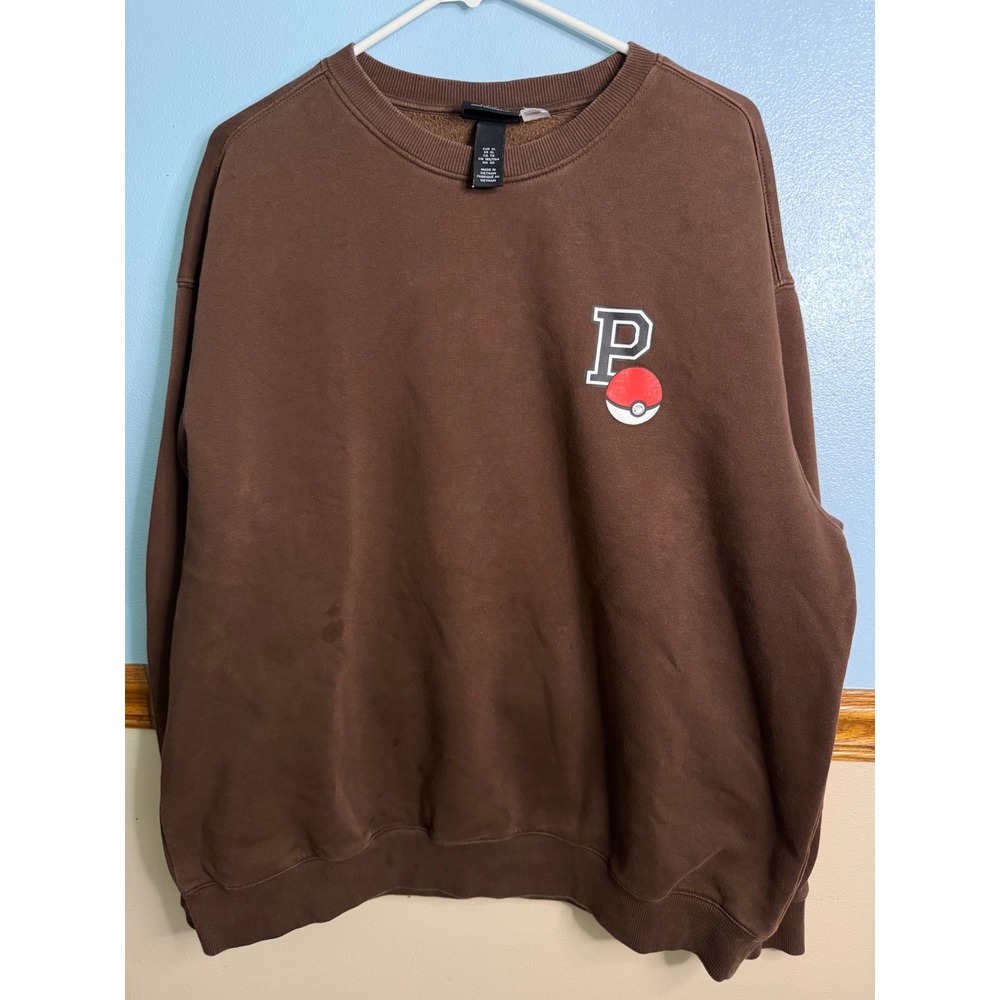 H&M Pokemon Pikachu Meowth Relaxed Fit Sweatshirt Brown Mens XL